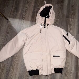 Canada Goose Light Tan Hooded Jacket with Black Details